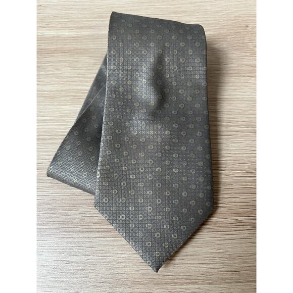 DKNY Brown Geometric Design 100% Silk Designer Tie - Picture 1 of 6